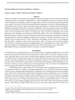 Tourism in Botswana in the Last 50 Years: a Review ∗ Gaolathe Tsheboeng, Okavango Research Institute, University of Botswana