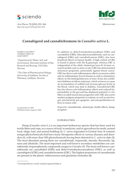 Cannabigerol and Cannabichromene in Cannabis Sativa L