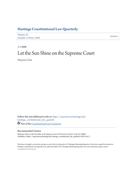 Let the Sun Shine on the Supreme Court Marjorie Cohn