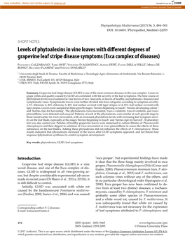 Levels of Phytoalexins in Vine Leaves with Different Degrees of Grapevine Leaf Stripe Disease Symptoms (Esca Complex of Diseases)