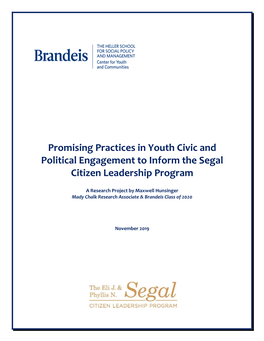 Promising Practices in Youth Civic and Political Engagement to Inform the Segal Citizen Leadership Program