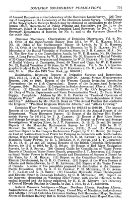 DOMINION GOVERNMENT PUBLICATIONS 701 of Aneroid Barometers at the Laboratory of the Dominion Lands Survey. (26) Test- Ing Of