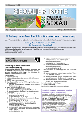 Mitteilungen Der Gemeinde SEXAU