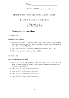 Exercises for “Introduction to Game Theory”