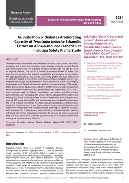 An Evaluation of Diabetes Ameliorating Capacity of Terminalia