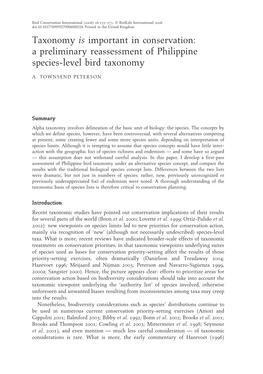 A Preliminary Reassessment of Philippine Species-Level Bird Taxonomy