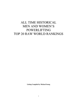 All Time Historical Men and Women's Powerlifting Top 20 Raw World Rankings