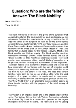 Question: Who Are the "Elite"? Answer: the Black Nobility