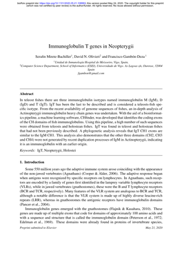 Immunoglobulin T Genes in Neopterygii