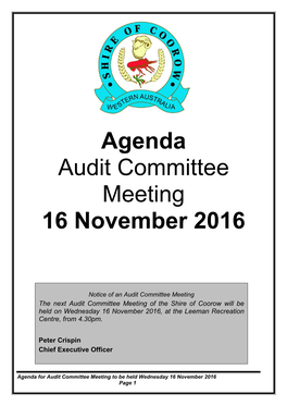 Agenda Audit Committee Meeting 16 November 2016