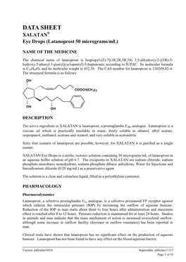 DATA SHEET XALATAN® Eye Drops (Latanoprost 50 Micrograms/Ml)