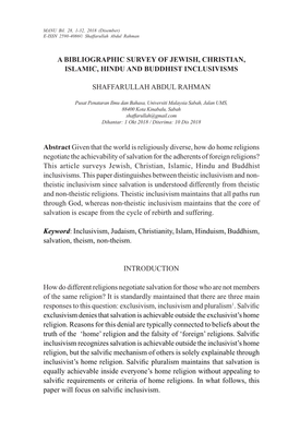 Abstract Given That the World Is Religiously Diverse, How Do Home Religions Negotiate the Achievability of Salvation for The