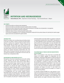 NUTRTION and NEUROGENESIS Romain Meeusen, Phd | Department of Human Physiology | Vrije Universiteit Brussel | Belgium