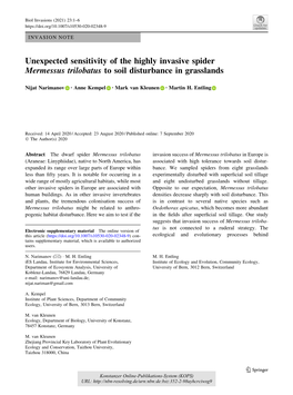 Unexpected Sensitivity of the Highly Invasive Spider Mermessus Trilobatus to Soil Disturbance in Grasslands