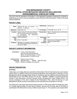 San Bernardino County Initial Study/Mitigated Negative