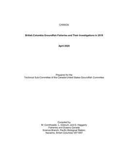 CANADA British Columbia Groundfish Fisheries and Their Investigations