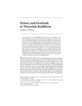 History and Gratitude in Theravada Buddhism Stephen C