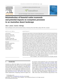 Reintroduction of Fossorial Native Mammals and Potential Impacts on Ecosystem Processes in an Australian Desert Landscape