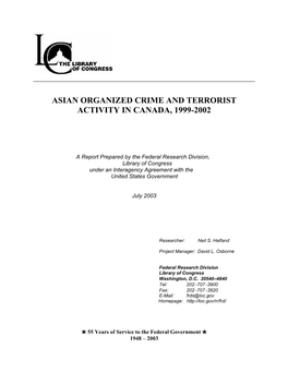 Asian Organized Crime and Terrorist Activity in Canada, 1999-2002