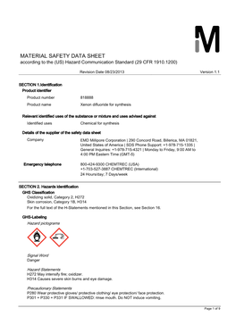 MATERIAL SAFETY DATA SHEET According to the (US) Hazard Communication Standard (29 CFR 1910.1200)