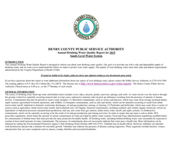 HENRY COUNTY PUBLIC SERVICE AUTHORITY Annual Drinking Water Quality Report for 2015 Sandy Level Water System