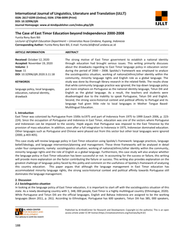 (IJLLT) the Case of East Timor Education Beyond Independence 20