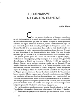 Le Journalisme Au Canada Francais