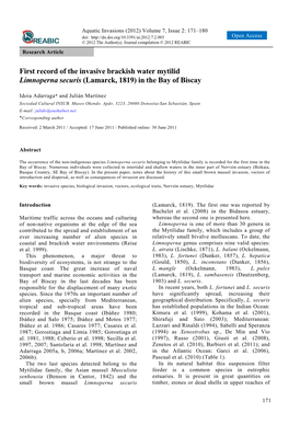 First Record of the Invasive Brackish Water Mytilid Limnoperna Securis (Lamarck, 1819) in the Bay of Biscay