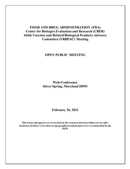 Vaccines and Related Biological Products Advisory Committee (VRBPAC) Meeting