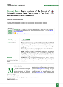 Factor Analysis of the Impact of Industrial Areas on Rural Development: a Case Study Crossmark of Farahan Industrial Area in Iran