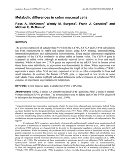 Metabolic Differences in Colon Mucosal Cells