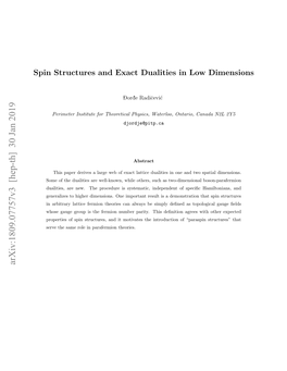 Spin Structures and Exact Dualities in Low Dimensions