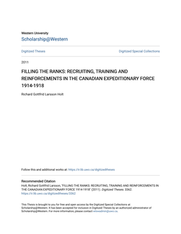 Recruiting, Training and Reinforcements in the Canadian Expeditionary Force 1914-1918