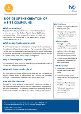 Notice of the Creation of a Site Compound