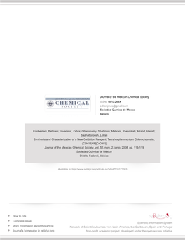 Tetrahexylammonium Chlorochromate, (C6H13)4N[Cro3cl] Journal of the Mexican Chemical Society, Vol