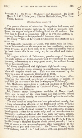 On Croup: Its Nature, and Treatment