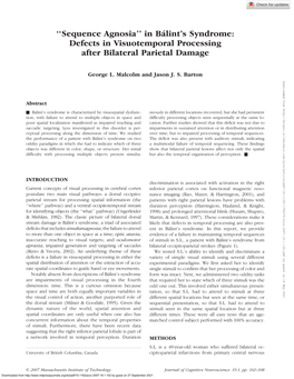 ' in Bálint's Syndrome: Defects in Visuotemporal Processing After