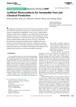 Artificial Photosynthesis for Sustainable Fuel and Chemical Production Dohyung Kim, Kelsey K