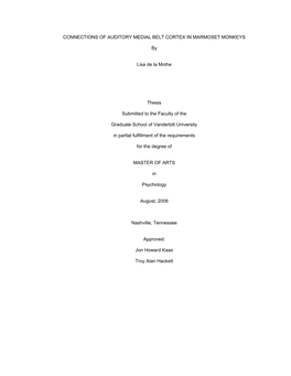 Connections of Auditory Medial Belt Cortex in Marmoset Monkeys
