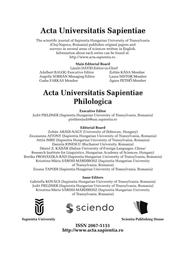 Acta Universitatis Sapientiae