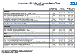 Cambridgeshire & Peterborough Pharmacy Opening Times