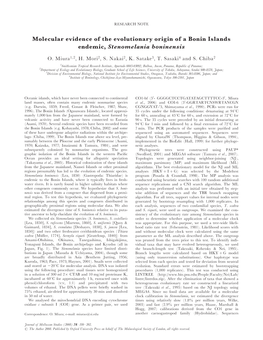 Molecular Evidence of the Evolutionary Origin of a Bonin Islands Endemic, Stenomelania Boninensis