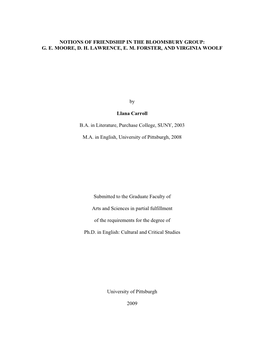 Notions of Friendship in the Bloomsbury Group: G. E. Moore, D