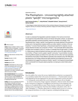 The Plastisphere # #X2013; Uncovering Tightly Attached Plastic # #X201c;Specific# #X201d; Microorganisms