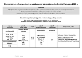 Harmonogram Odbioru Odpadów W Zabudowie Jednorodzinnej W Gminie Piątnica W 2020 R