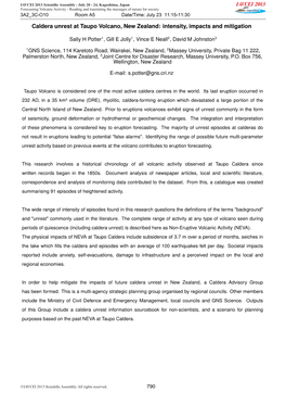 Caldera Unrest at Taupo Volcano, New Zealand: Intensity, Impacts and Mitigation