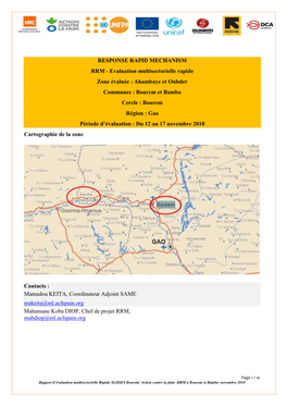 Ahambaye Et Oubder Communes : Bourem Et Bamba Cercle : Bourem Région : Gao Période D’Évaluation : Du 12 Au 17 Novembre 2018 Cartographie De La Zone