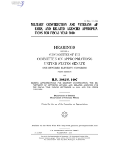 Military Construction and Veterans Af- Fairs, and Related Agencies Appropria- Tions for Fiscal Year 2010