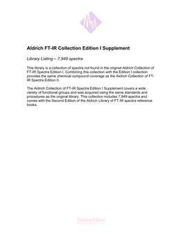 Aldrich FT-IR Collection Edition I Supplement