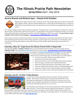 The Illinois Prairie Path Newsletter Spring Edition (April - May 2013)